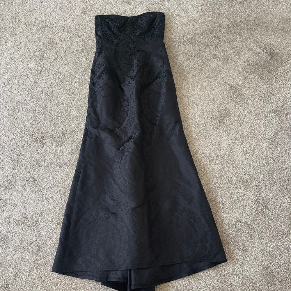 VTG Pamela Dennis Evening Black Strapless Beaded Brocade Gown Size 4